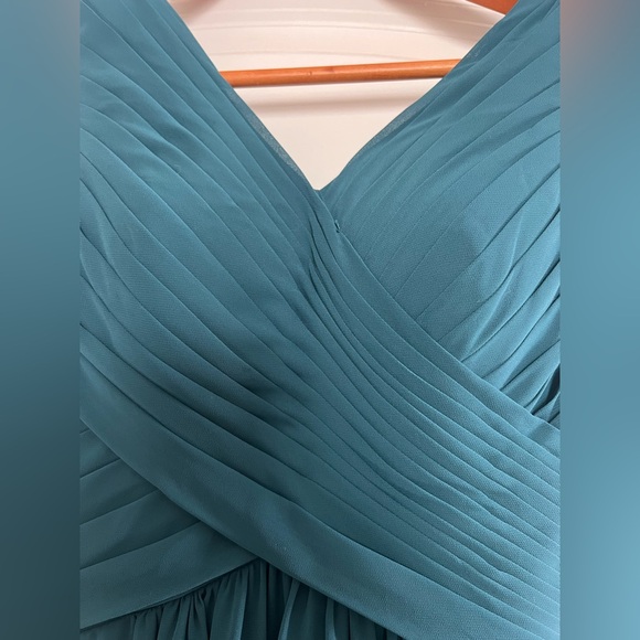 Azazie Flora Ink Blue A-Line Pleated Chiffon Dress - Picture 5 of 10